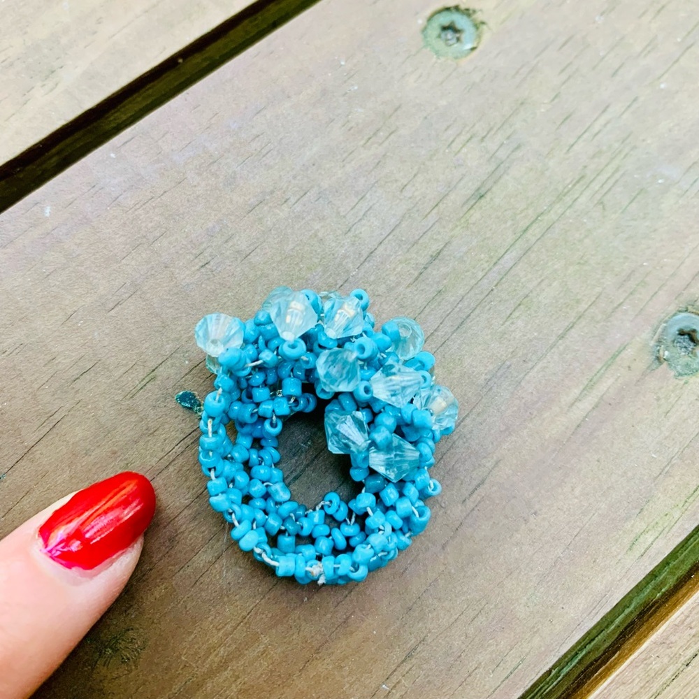 Blue Seed bead style ring One size stretchy